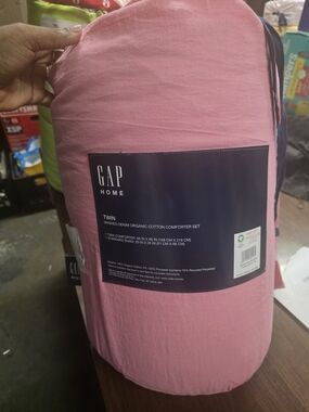 GAP Pink Twin Washed Denim Organic Cotton Comforter Set